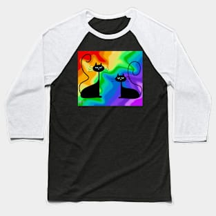 Two Cosmic Cats on Rainbow Background Baseball T-Shirt